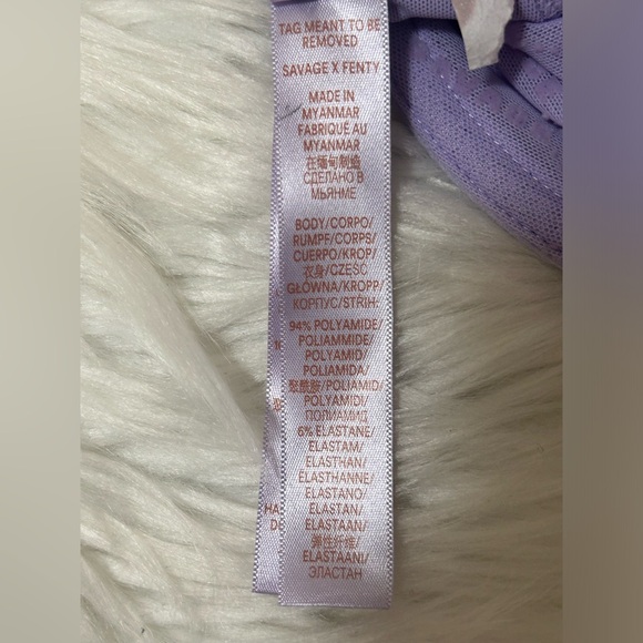 Savage x Fenty by Rihanna Flocked Logo Unlined Demi Bra in Lavender Purple - Picture 7 of 7